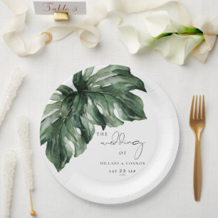 Plato De Papel Boda elegante Tropical Monstera
