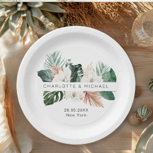 Plato De Papel Boda elegante, tropical y frondoso
