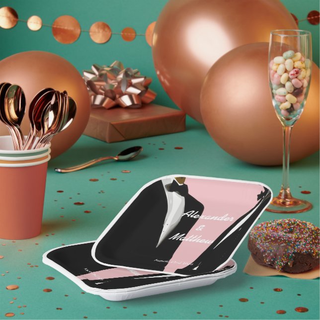 Plato De Papel Boda elegante y moderno de los homosexuales (Multi)