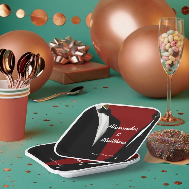 Plato De Papel Boda elegante y moderno de los homosexuales (Multi)