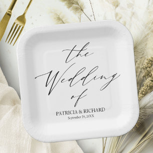 Plato De Papel Boda en blanco y negro con caligrafía elegante