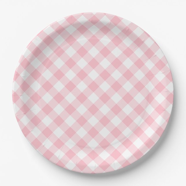 Plato De Papel Boda en el País de Gingham Rosa (Anverso)