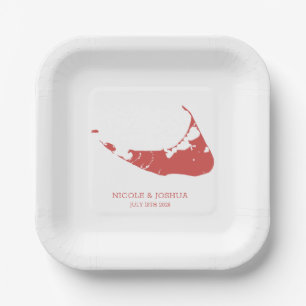 Plato De Papel Boda en la isla de Nantucket en rojo Nantucket
