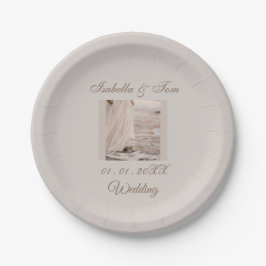 Plato De Papel Boda en la Playa Costera | Fiesta Boho Suave y Neu