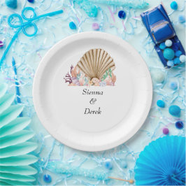 Plato De Papel Boda en la playa de Coral & Seashell
