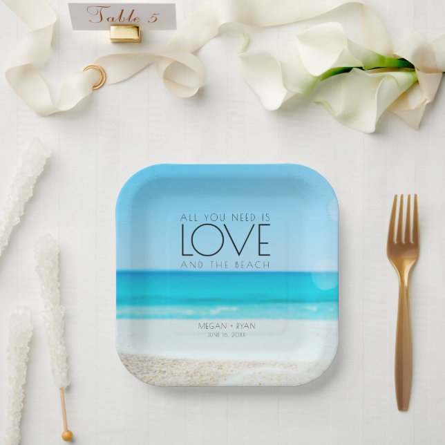 Plato De Papel Boda en la Playa de Destino (Boda)