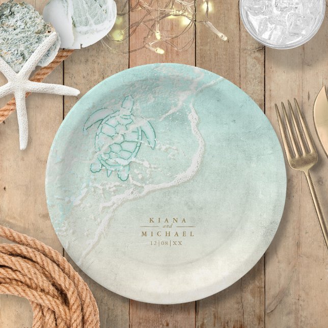 Plato De Papel Boda en la playa de espuma de mar Tortuga ID837 (Subido por el creador)