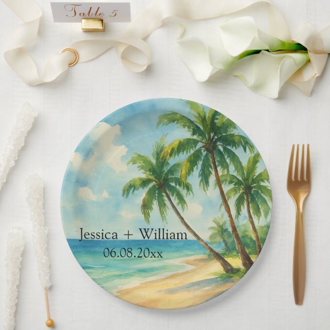 Plato De Papel Boda en la playa de Ocean Tropical Island Gracias (Boda)