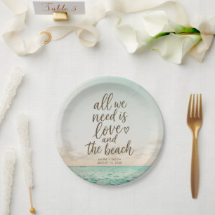 Plato De Papel Boda en la Playa Elegante Amor y Playa