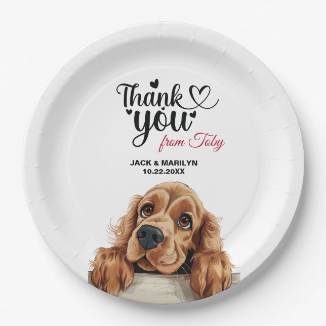 Plato De Papel Boda Español Cocker Inglés Gracias (Anverso)