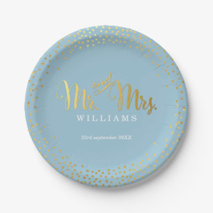 Plato De Papel BODA ESTILO TABLA mini confetti azul dorado