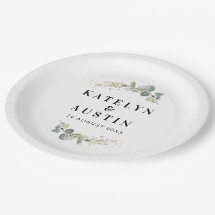 Plato De Papel boda eucalipto acuarela