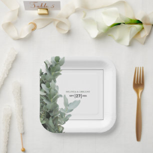 Plato De Papel Boda Eucalyptus del dólar plateado