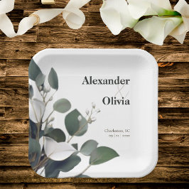 Plato De Papel Boda Eucalyptus Moderno