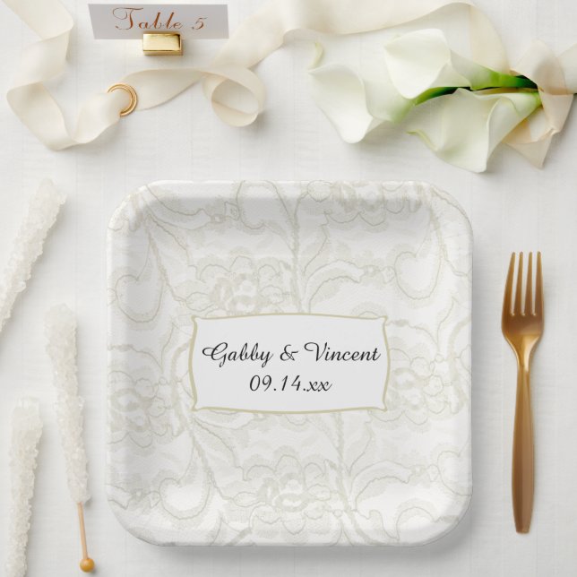Plato De Papel Boda Faux White Lace (Boda)