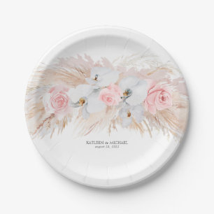 Plato De Papel Boda Feathery Pampas Grass y White Orchids