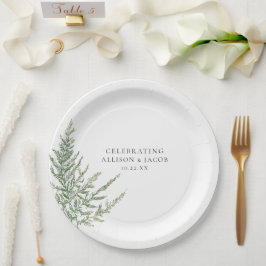 Plato De Papel Boda Fern de color de agua de elegancia rústica