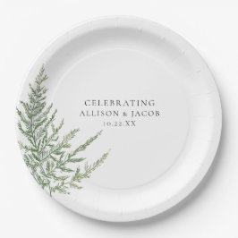 Plato De Papel Boda Fern de color de agua de elegancia rústica