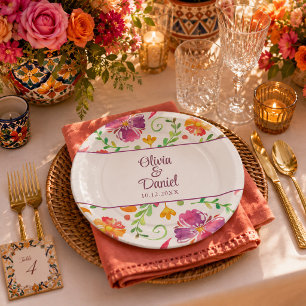 Plato De Papel Boda Fiesta Floral Mexicana Colorida