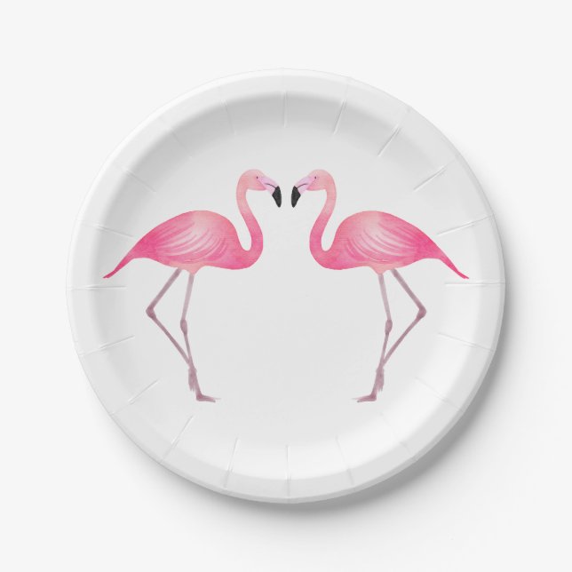 Plato De Papel Boda Flamingo Rosa Ducha de Novias Tropical Luau (Anverso)