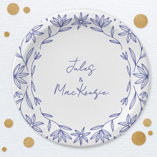 Plato De Papel Boda Flor Silvestre Azul Mediterráneo