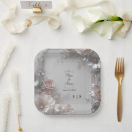 Plato De Papel Boda Floral 3D Rústica Elegante