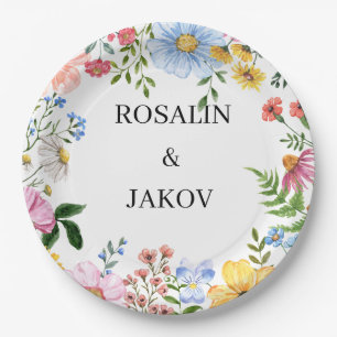 Plato De Papel Boda floral acuarela
