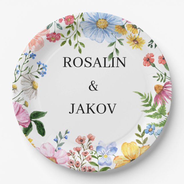 Plato De Papel Boda floral acuarela  (Anverso)