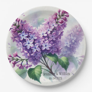 Plato De Papel Boda Floral acuarela de las flores de Lilac