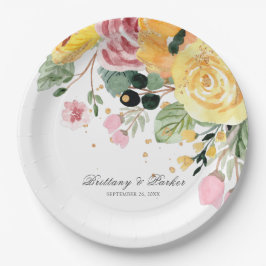 Plato De Papel Boda floral acuarela personalizada