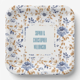 Plato De Papel Boda floral azul blanco