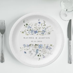 Plato De Papel Boda floral azul blanco verde elegante