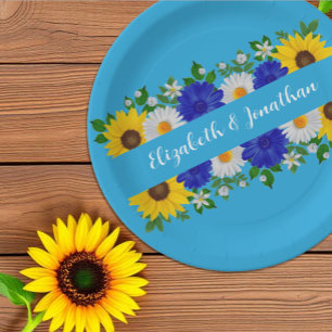 Plato De Papel Boda floral azul cielo de verano