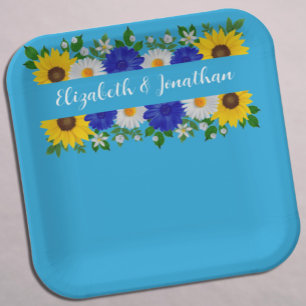 Plato De Papel Boda floral azul cielo de verano