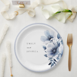 Plato De Papel Boda floral azul de la Marina
