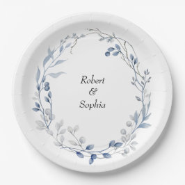 Plato De Papel Boda Floral Azul Dusty