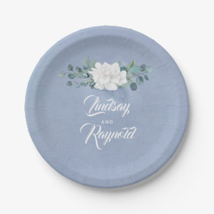Plato De Papel Boda Floral Azul Dusty