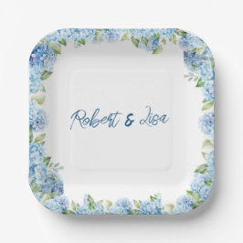 Plato De Papel Boda floral azul elegante