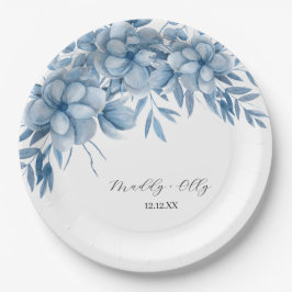 Plato De Papel Boda Floral azul gris helado