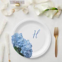 Plato De Papel Boda Floral Azul Inicial Única 