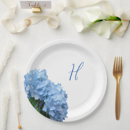 Plato De Papel Boda Floral Azul Inicial Única 
