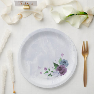 Plato De Papel Boda floral azul polvoriento morado