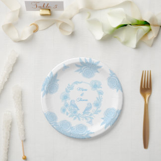 Plato De Papel Boda floral azul romántico