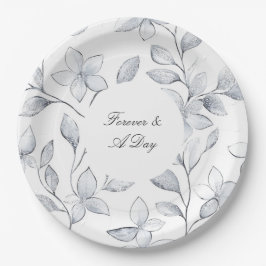 Plato De Papel Boda floral blanco plateado de moda