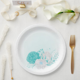 Plato De Papel boda floral blanco turquesa