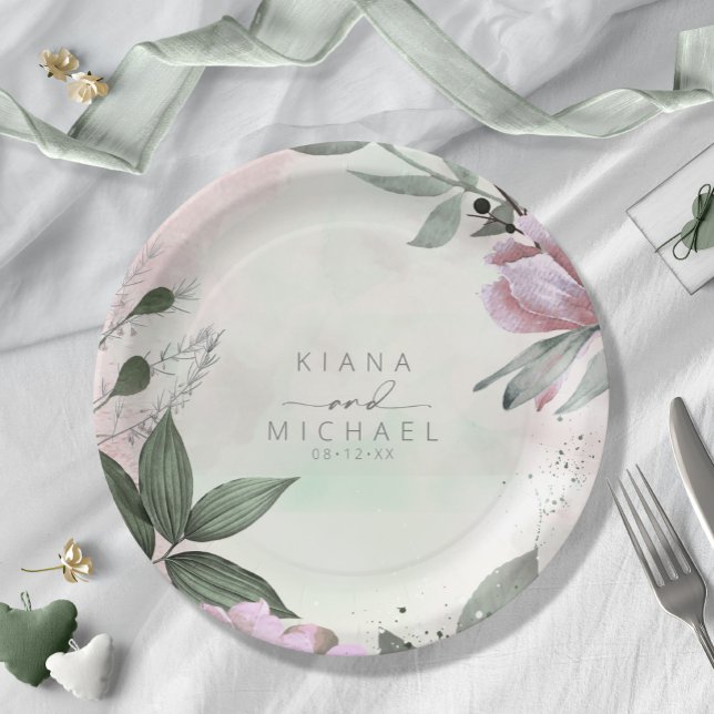 Plato De Papel Boda floral caligrafía Mauve ID771 (Subido por el creador)