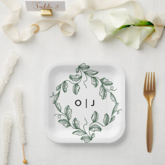 Plato De Papel Boda floral clásica verde salvia