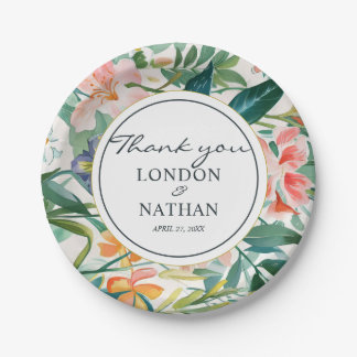 Plato De Papel Boda floral colorido y floreciente