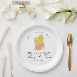 Plato De Papel Boda Floral Cosmos Dibujada a Mano Primavera   