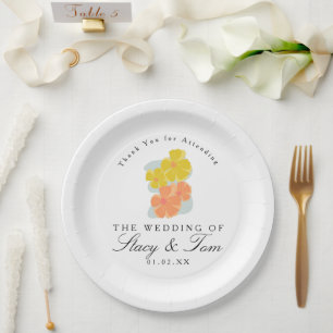 Plato De Papel Boda Floral Cosmos Dibujada a Mano Primavera   